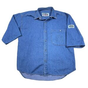 Vintage Get Used Denim Shirt Men Large Blue Jean Snap Button 80s 90s By Elite
